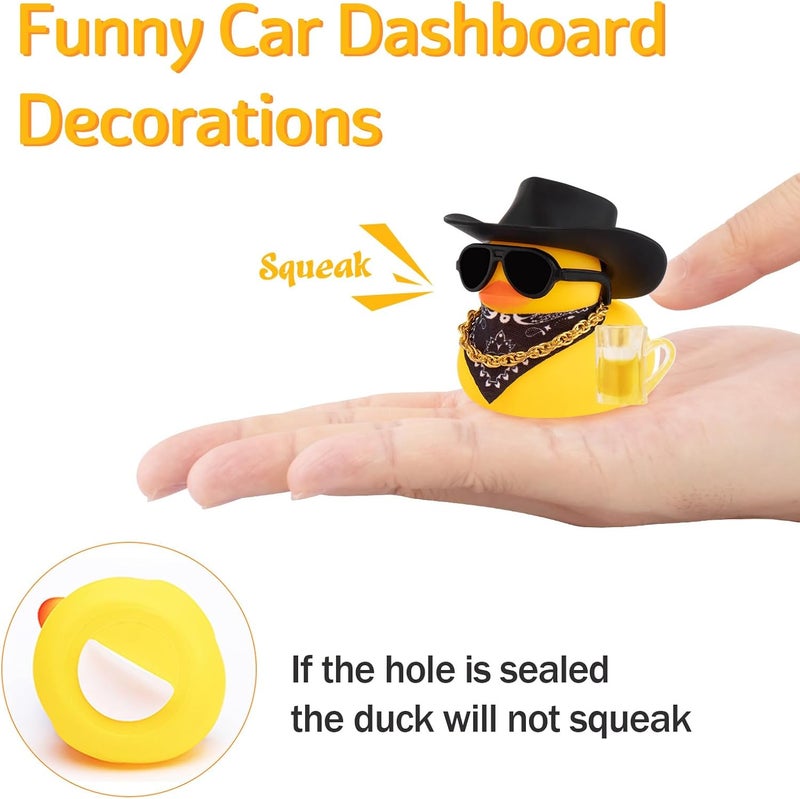 wonuu Rubber Duck Car Ornaments Funny Office Gifts Dashboard Decorations for Cool car Accessories with Cowboy Hat, White - Image 5